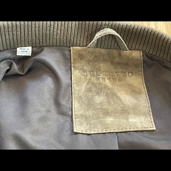 men’s SELECTED HOMME suede moss green bomber size medium - Picture 10 of 12